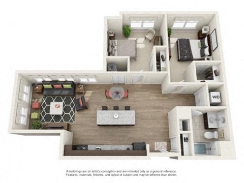 Floor plan for 2 beds, 1 bath, 1026 sqft